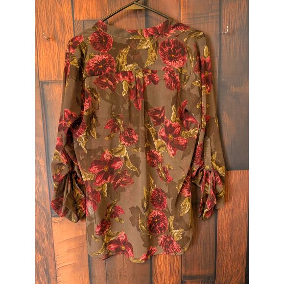 Kut from the Kloth sheer floral women's long sleeve button up top size Medium - Picture 4 of 5
